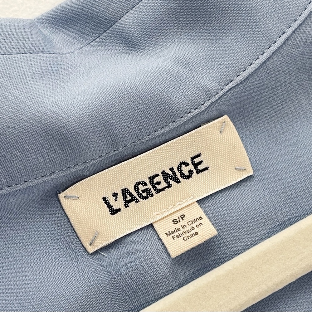L’Agence Freja 100% Silk Draped Blouse Women’s Sleeveless Cote D’azure Blue Sz S - Picture 8 of 11
